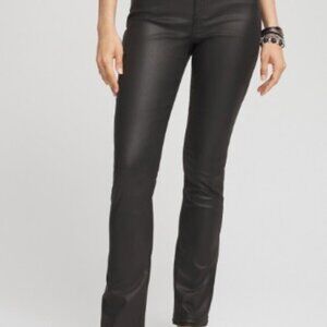 CHICO'S Girlfriend Coated Slim Leg Jeans Black Size 6 (Chico's size 0.5) EUC